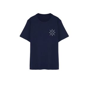 Trendyol Large Size Navy Blue Regular Cut Comfortable Printed 100% Cotton T-Shirt obraz