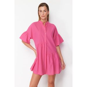 Trendyol Pink Wide Fit Mini Woven Frilly Beach Dress obraz