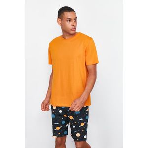 Trendyol Orange Regular Fit Printed Knitted Pajama Set with Shorts obraz