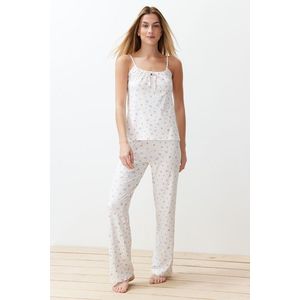 Trendyol White-Multicolor Floral String Strap Knitted Pajama Set obraz