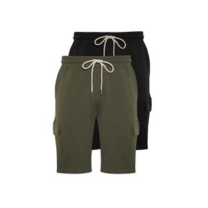 Trendyol Basic Black-Khaki 2 Pack Regular Cut Cargo Pocket Drawstring Elastic Waist Shorts obraz