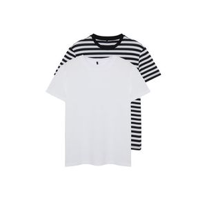 Trendyol White-Black Striped Basic Regular/Normal Cut 2-Pack Short Sleeve T-Shirt obraz
