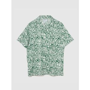 Krémovo-zelená pánská květovaná košile s příměsí lnu GAP obraz