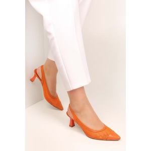 Dámské boty Shoeberry Rella oranžové síťované na jehlovém podpatku obraz
