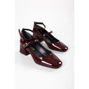 Dámské boty Shoeberry Linnie z lakované kůže v burgundské barvě s robustním podpatkem obraz