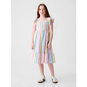 Růžovo-bílé holčičí pruhované midi šaty s volánky GAP obraz