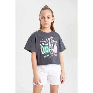DEFACTO Girl Boxy Fit Slogan Printed Short Sleeve T-Shirt obraz