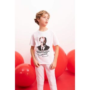 DEFACTO Boy Crew Neck Color Changing Ataturk Printed T-Shirt obraz