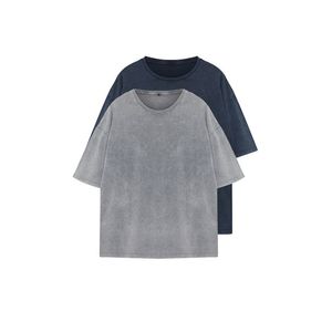 Trendyol Anthracite-Indigo Antique/Faded Effect 2 Pack Basic Tshirt obraz