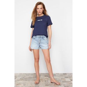 Trendyol Blue More Sustainable Ripped High Waist Shorts obraz
