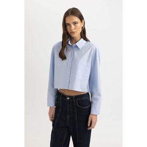 DEFACTO Crop Shirt Collar Oxford Long Sleeve Shirt obraz