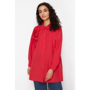 Trendyol Red Applique Flower Detailed Cotton Woven Shirt obraz