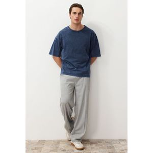 Trendyol Indigo Oversize/Wide Cut 100% Cotton T-shirt with Stitching Detail and Faded Effect obraz