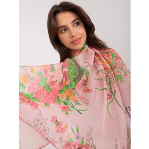 Světle růžový dámský šátek s květinami obraz