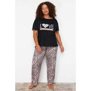 Trendyol Curve Black Leopard Patterned Knitted Pajamas Set obraz