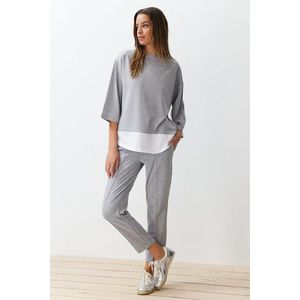 Trendyol Gray Melange Relaxed Fit and Woven Garni Detailed Knitted Two Piece Set obraz