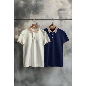 Trendyol Navy Blue-White 2 Pack Slim/Narrow Cut Deer Embroidered 100% Cotton Polo Neck T-Shirt obraz