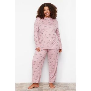 Trendyol Curve Pink Buttoned Floral Pattern Knitted Pajamas Set obraz