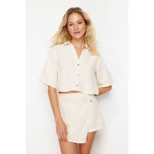 Trendyol Beige Woven Linen Blend Shirt Shorts Set obraz