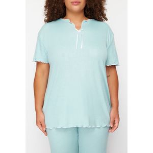 Trendyol Curve Mint Bow Detailed Camisole Knitted Pajamas Set obraz