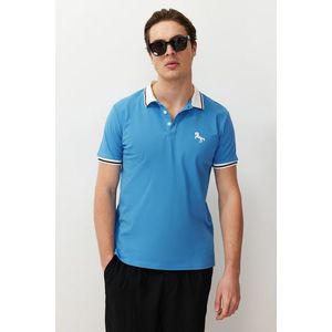 Trendyol Blue Slim/Narrow Cut Horse Embroidered 100% Cotton Polo Neck T-Shirt obraz