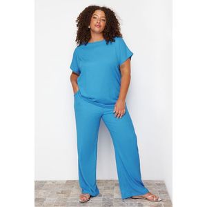 Trendyol Curve Saxe T-shirt-Pants Knitted Two Piece Set obraz