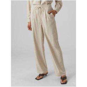 Béžové dámské kalhoty s příměsí lnu Vero Moda Jesmilo - Dámské obraz