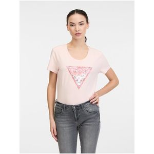 Světle růžové dámské tričko Guess Satin obraz