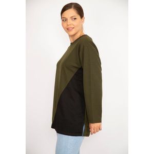 Şans Women's Plus Size Khaki Color Combined Long Sleeve Tunic obraz