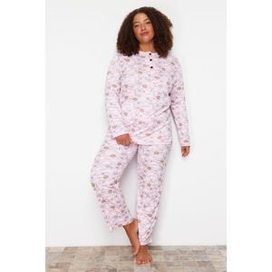 Trendyol Curve Powder Flower Patterned Knitted Pajamas Set obraz