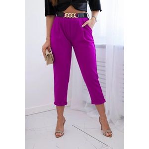 Viskózové kalhoty s ozdobným páskem tmavě fialové barvy obraz