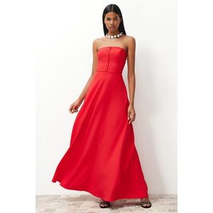Trendyol Red A-Cut Buttoned Woven Long Evening Dress obraz