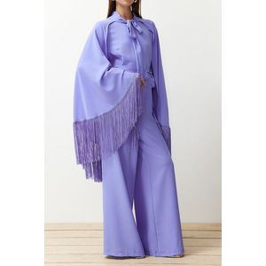 Trendyol Lilac Evening Dress Jumpsuit Tasseled Cape Suit obraz