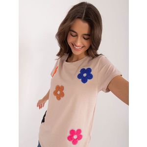 Tmavě béžové tričko s květinovou aplikací BASIC FEEL GOOD obraz