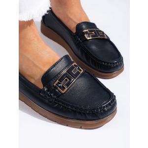 Shelvt Women's navy blue loafers obraz