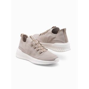 Ombre Men's ankle sneakers in combined materials - beige obraz