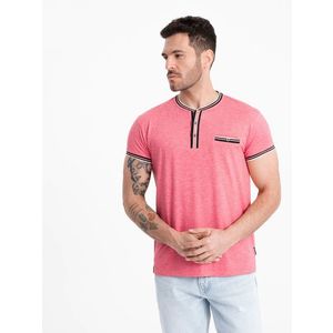 Ombre Men's henley t-shirt with decorative ribbing - red obraz