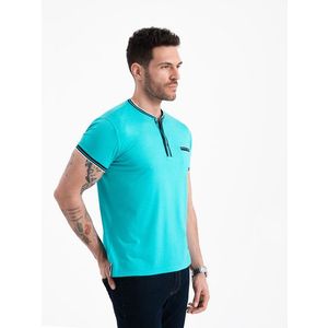Ombre Men's henley t-shirt with decorative ribbing - turquoise obraz