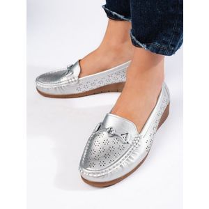 Shelvt Women's Silver Loafers obraz