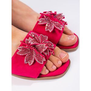 Shelvt Women's fuchsia flip-flops with embellishment obraz