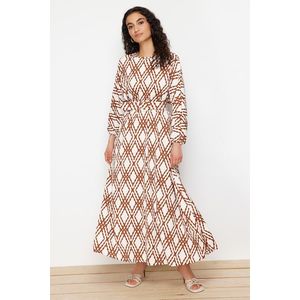 Trendyol Cinnamon Patterned Belt Detailed Crinkle Woven Dress obraz