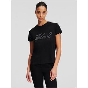 Černé dámské tričko KARL LAGERFELD Rhinestone Logo - Dámské obraz