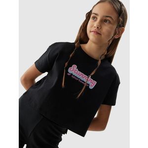 Dívčí tričko crop top z organické bavlny 4F - černé obraz