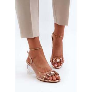 Elegantní sandály na vysokém podpatku s ozdobami, růžové zlato D&A obraz