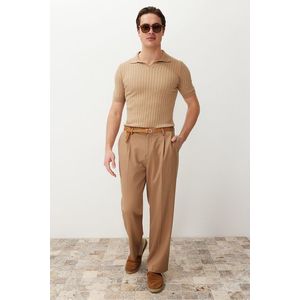 Trendyol FL Beige Slim-Narrow Polo Neck Plain Knitwear Polo Neck T-shirt obraz