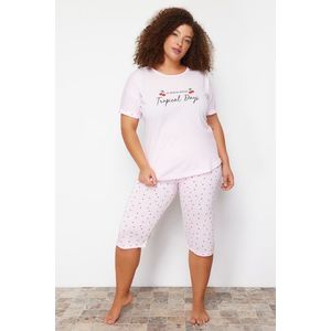 Trendyol Curve Lilac Cherry Patterned Capri Knitted Pajamas Set obraz