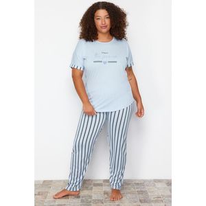 Trendyol Curve Blue Striped Knitted Pajamas Set obraz