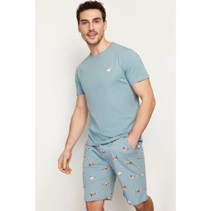 Trendyol Blue Regular Fit Printed Knitted Shorts Summer Pajamas Set obraz