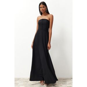 Trendyol Black A-Line Buttoned Woven Long Evening Dress obraz