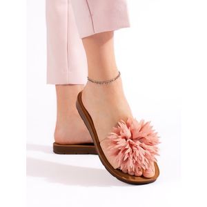 Shelvt Women's pink slippers with a flower obraz